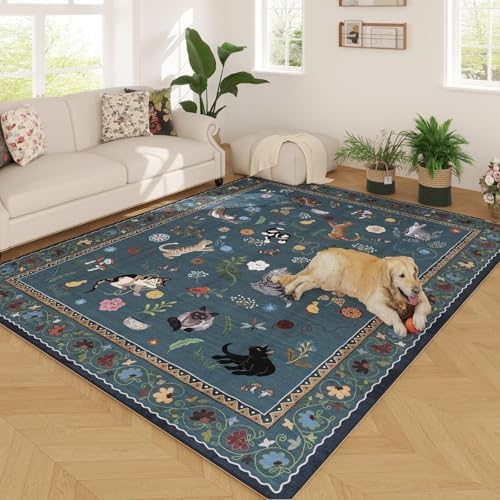 Large Area Rug 8x10 Washable Non Slip Cat, Pearl Gentian Blue — 8'x10'