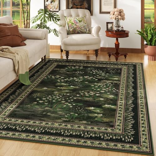 Large Living Room Rug 8x10 Washable Non Slip Vintage, Green — 8'x10'
