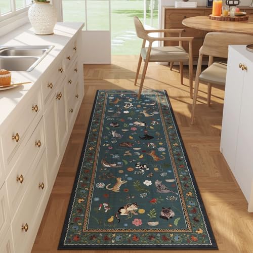 Runner Rug 2x6 Washable Non Slip Animal Cat, Pearl Gentian Blue — 2'x6'