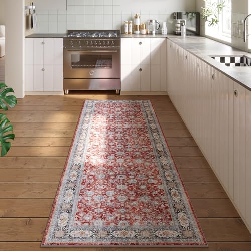 Runner Rug 2x6 Washable Non Slip Vintage, Red — 2'x6'